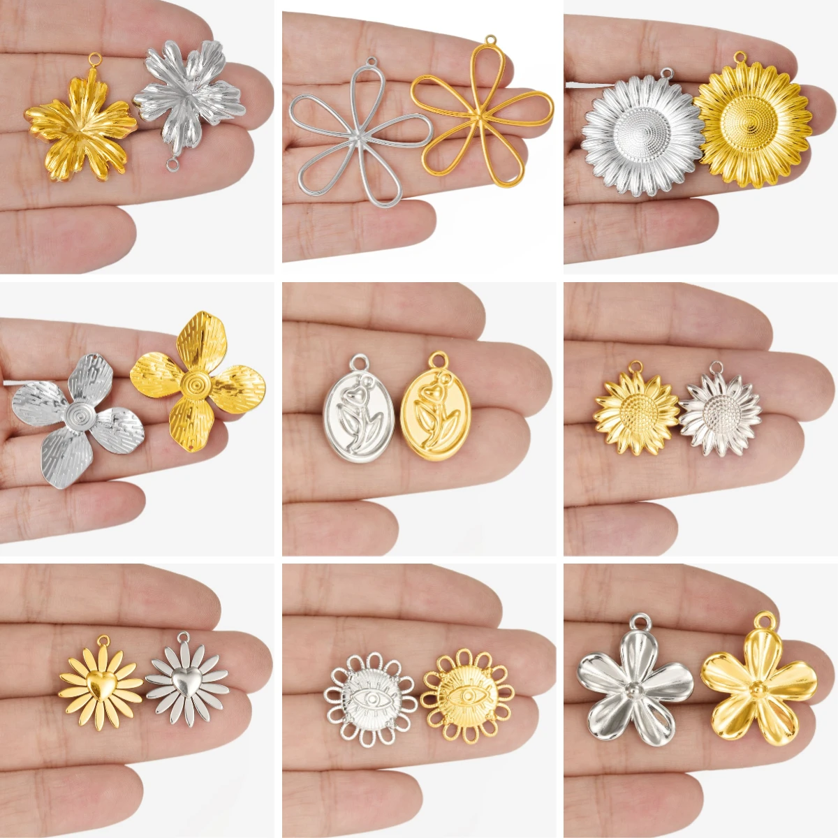 10pcs/lot Stainless Steel Real Gold Plated Daisy Flower Sunflower Pendants Charms Necklace Accessories DIY for Jewelry Marking