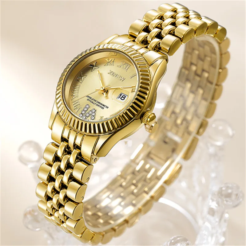 Original XINEW Big Brand Lady Bracelet Watches Girls Fashion Alloy Band Luxury Date Quartz Watch Golden Montre Femme Reloj Mujer