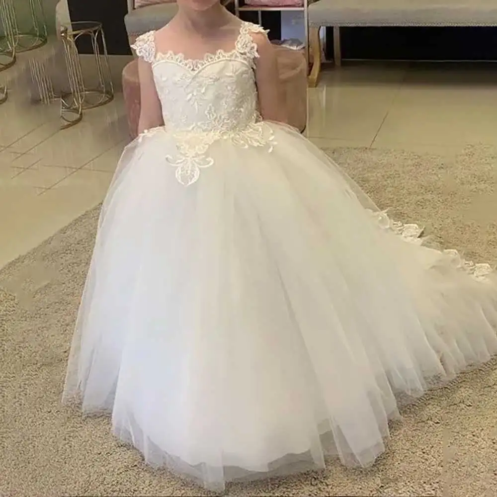 

2025 New Summer Flower Girl Dresses for Kids V-Neck A-Line Bowknot Party Dress with Lovely Applique Birthday Open Back for Girls