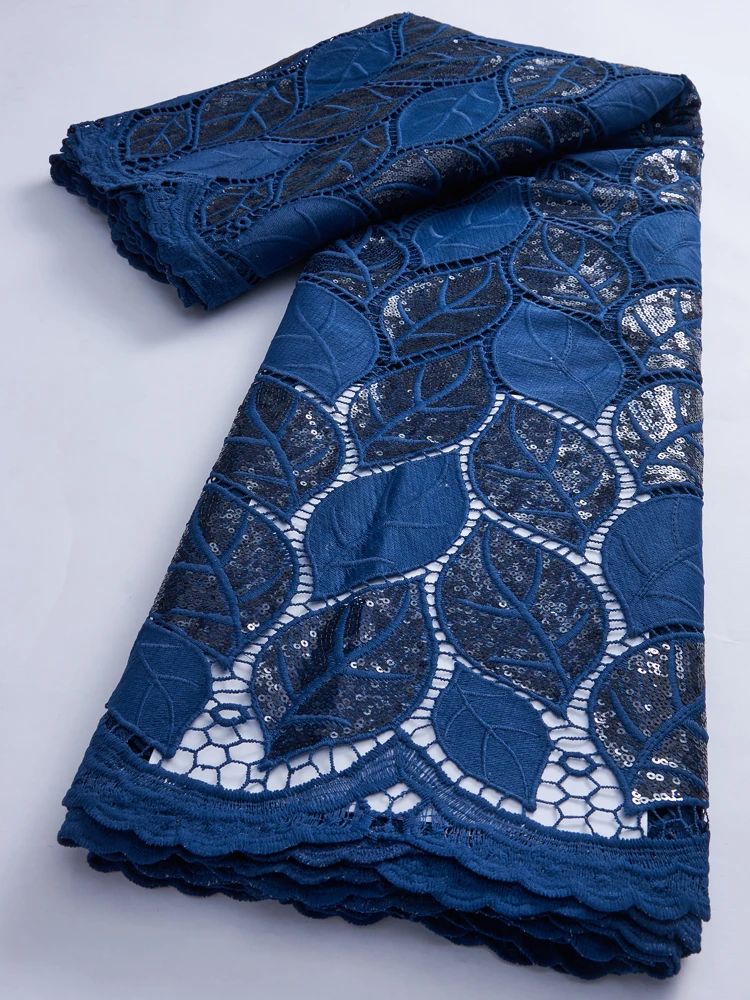 

Blue Water Soluble Fabric Lace Sequins African Nigerian Guipure Cord Lace Fabric For Women Dress Wedding High Quality2.5Yard3022
