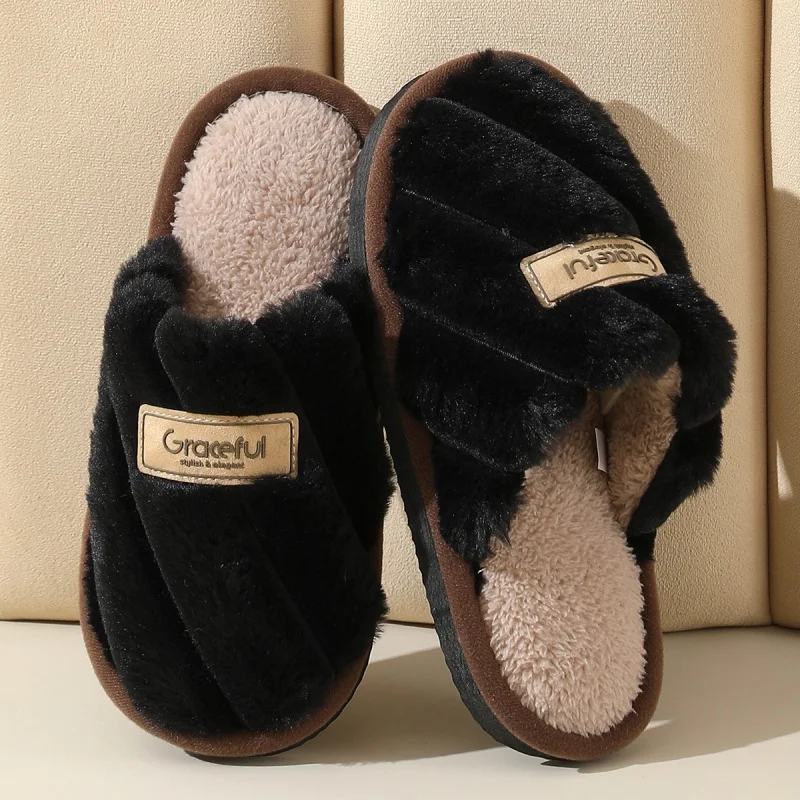 2026 Winter Warm Plush Women Soft Slippers Men Indoor Non-slip Warm Sandals Couples Comfort Flat Heel Indoor Bedroom Slides view 5