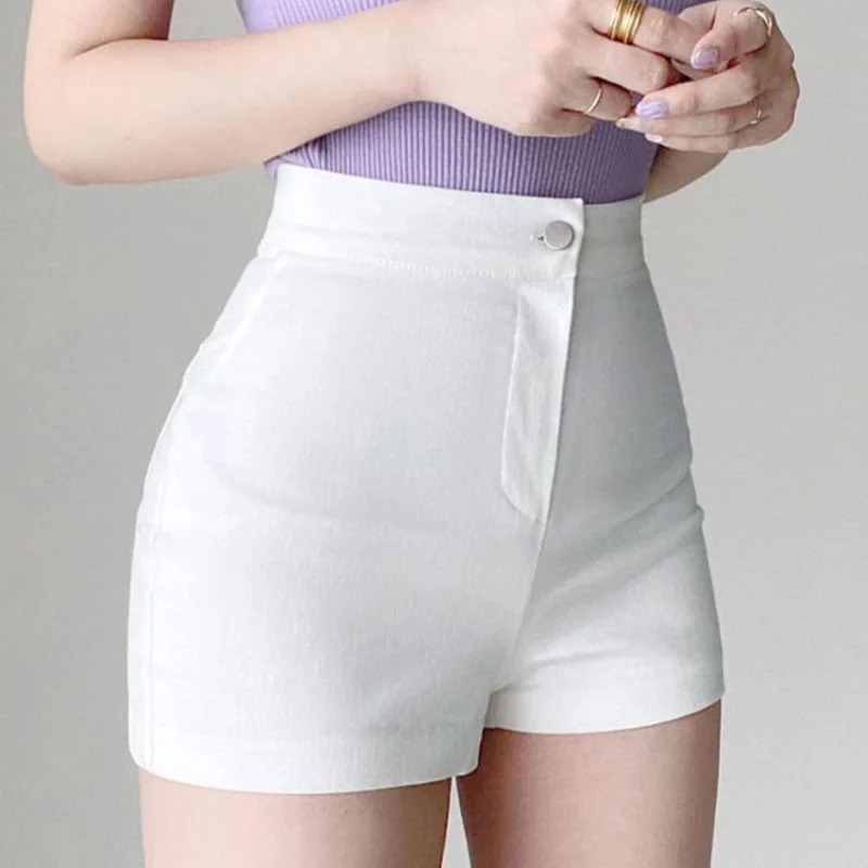 Sommer Hohe Taille Schlank Shorts Frauen Koreanische Engen Elastische Tasche Hüfte Drei-punkt Heißer Hosen Casual Äußere Tragen Böden weibliche Kleidung