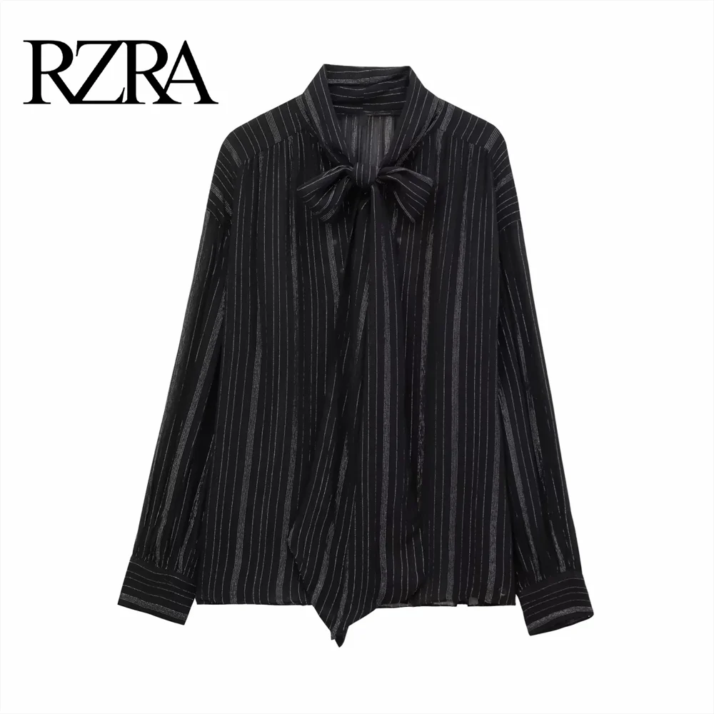 RZRA 2024 metallic color line loose versatile casual shirt lace-up design temperament top winter new women's clothing