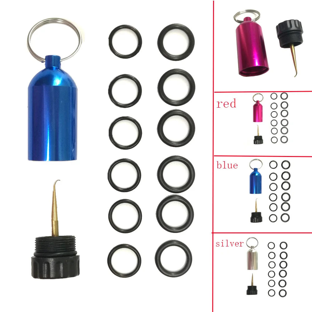 Mini aluminium duiktank met 12 O-ringen Messing Pick Dive sleutelhanger Duikreparatieset