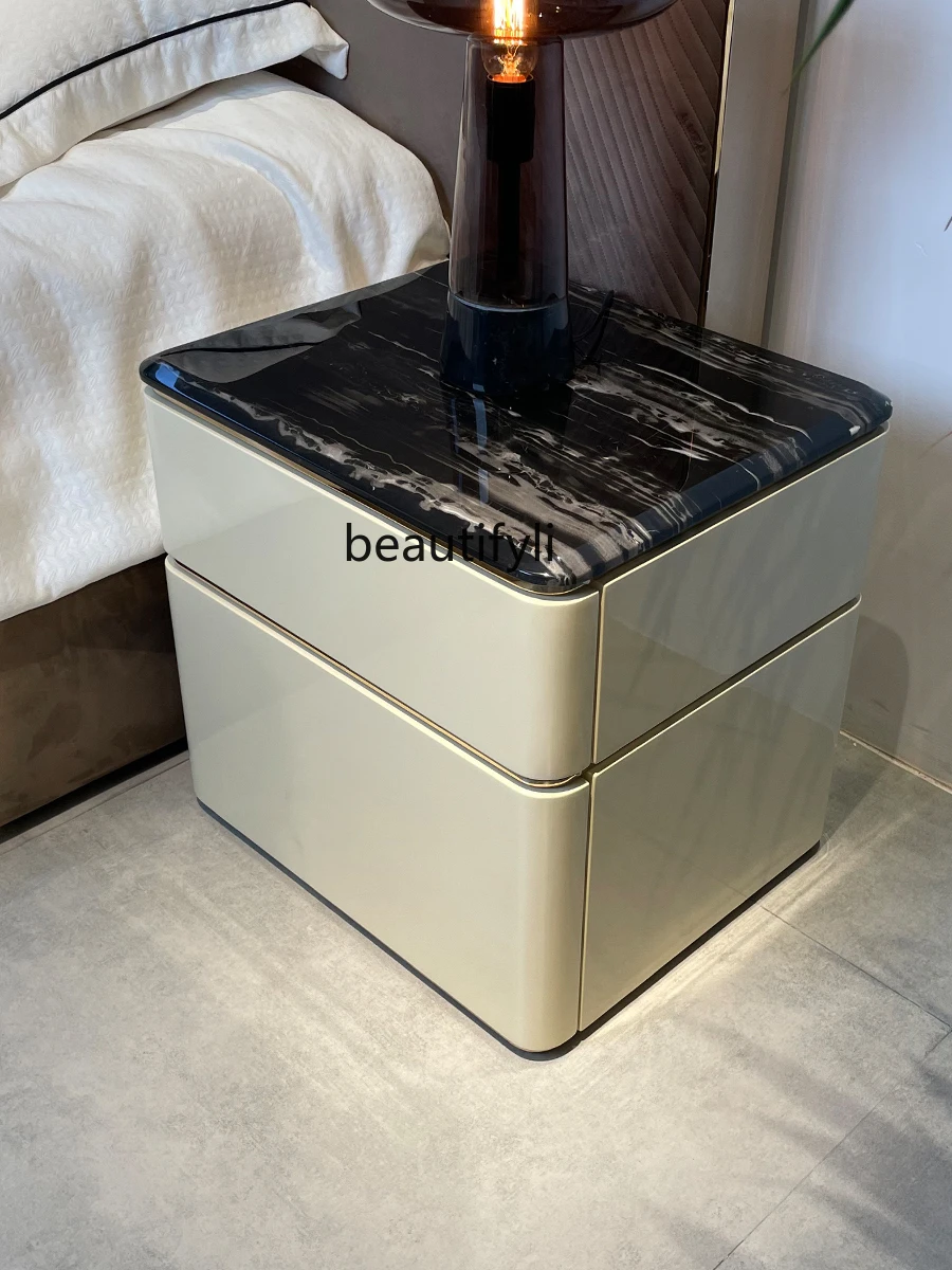 Italian Mild Luxury Marble Bedside Table Bedroom Square Bedside Small Cabinet Designer Home Storage Storage Side Table