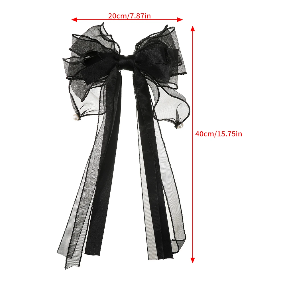 Women Bow Hair Clip Pearl Black Hairpin Girls Korean Temperament Ponytail Hair Clips Barrettes Fashion Hair Accessories Headwear