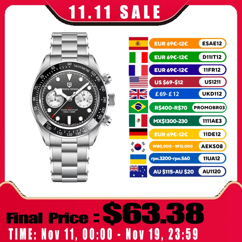 

2025 New PAGANI DESIGN Men's Watches Chronograph Luxury Retro Quartz Wristwatches Ceramic Bezel AR Sapphire Mirror Watch For Man