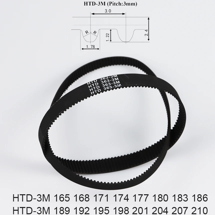 HTD-3M 3M 165 168 171 174 177 180 183 186 189 192 195 198 201 204 207 210 Rubber Cogged Curved ARC Teeth Synchronous Timing Belt