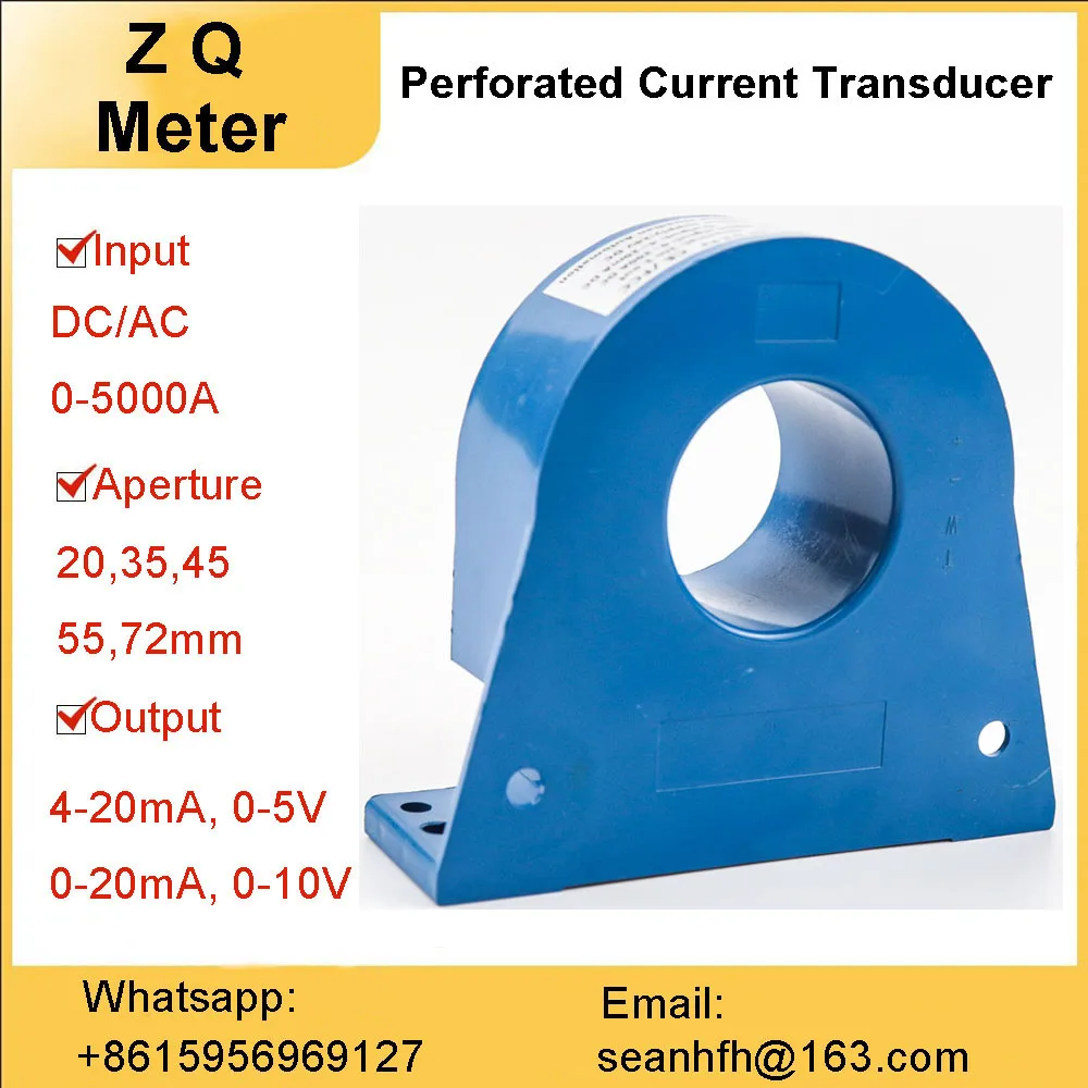 AC voltage and current transmitter AC 0-100a to 4-20ma current transformer connected to PLC perforated type