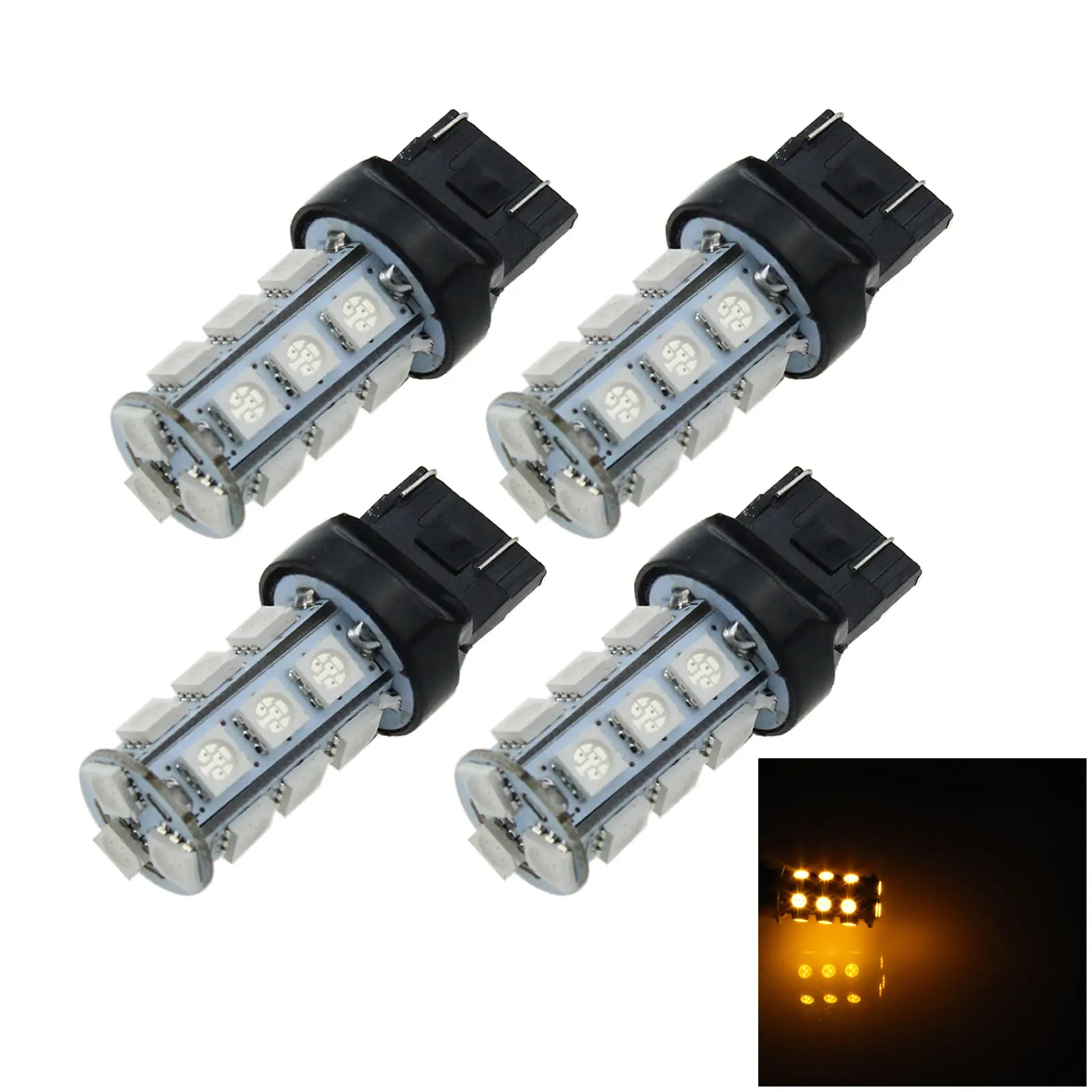 4x Yellow Car 7443 Brake Light Stop Blub 18 Emitters 5050 SMD LED 7440 W3X16D G003-Y