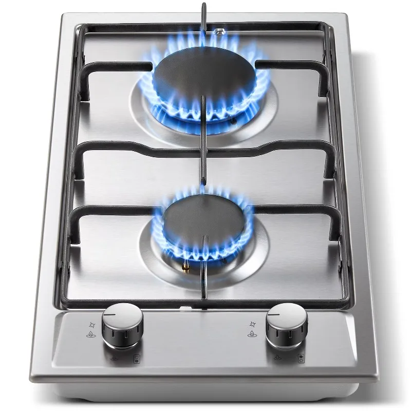Gas Hob 2Burners, 30 cm Stainless Steel Gas Hob with Automatic Flame Protection 4200 W, Natural Gas and Propane Gas,GH3020SS2E1E