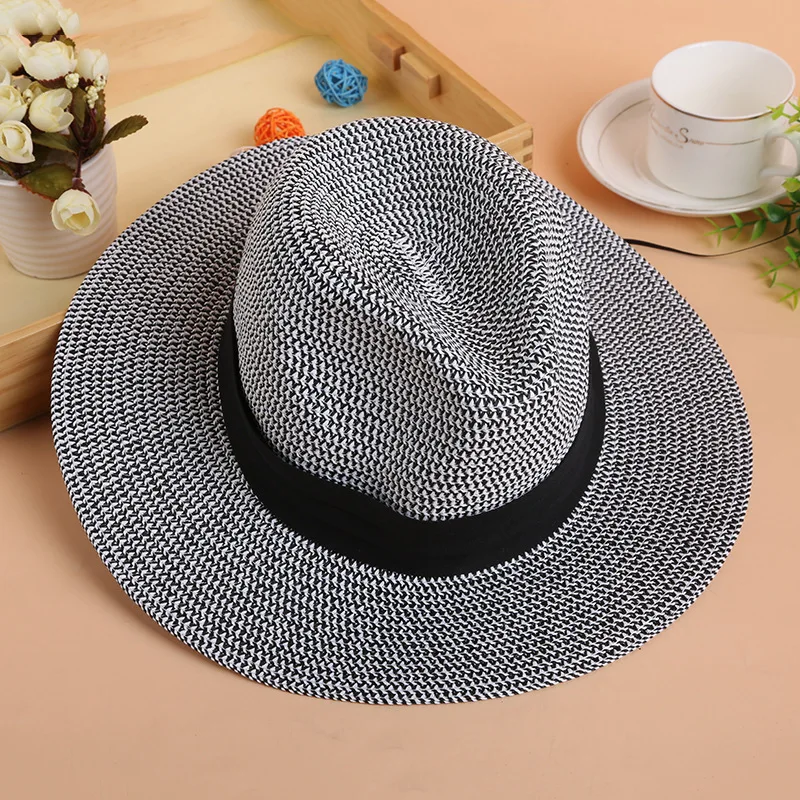 WoZhen Hot Sale Panama Straw Sun Hat Women's Holiday Solid Color Beach Caps