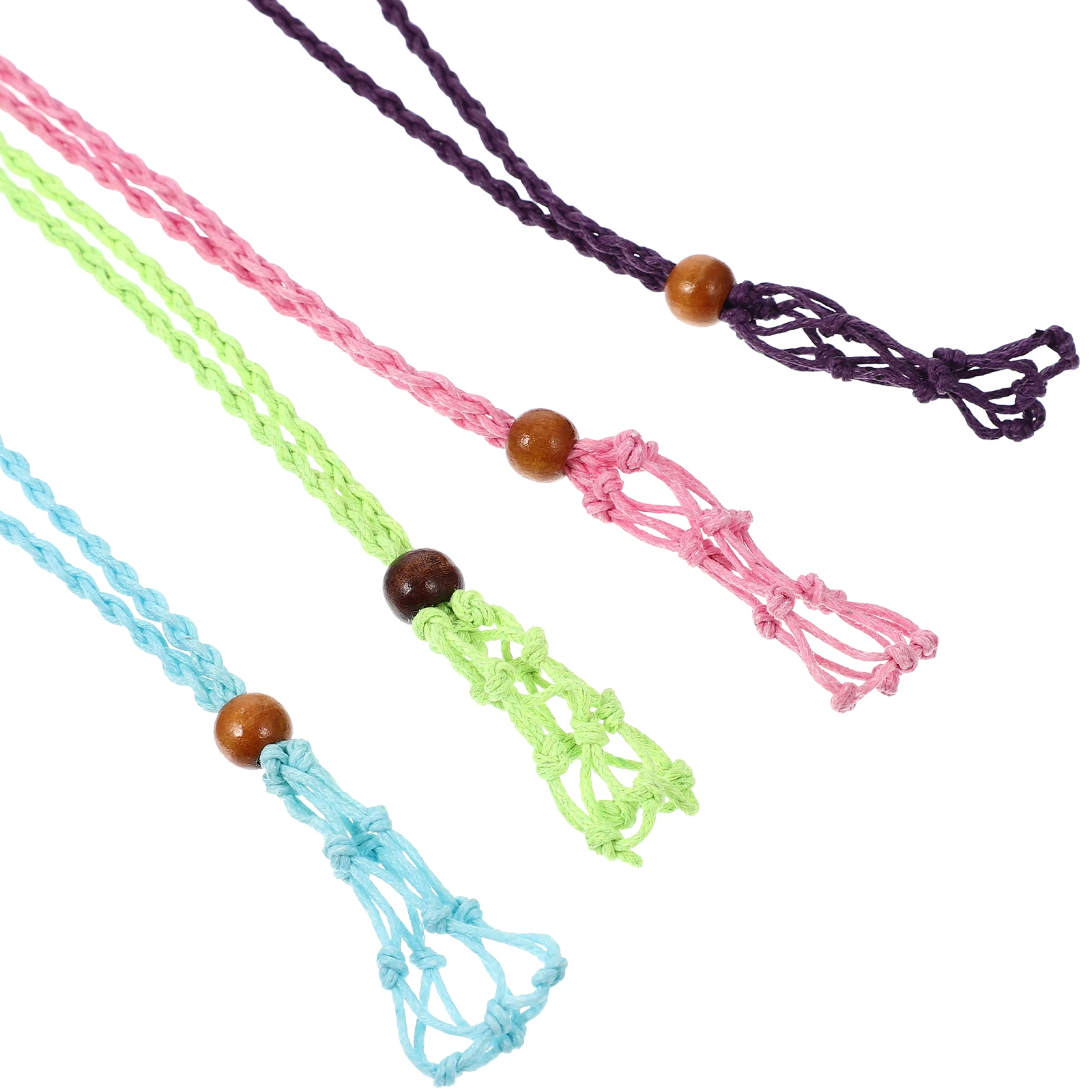 

4pcs Braided Necklace Pendant Holder Stone Cage Empty Crystal Hanging Ornament Woven Neck Decor Accessory Retro Necklace Cord