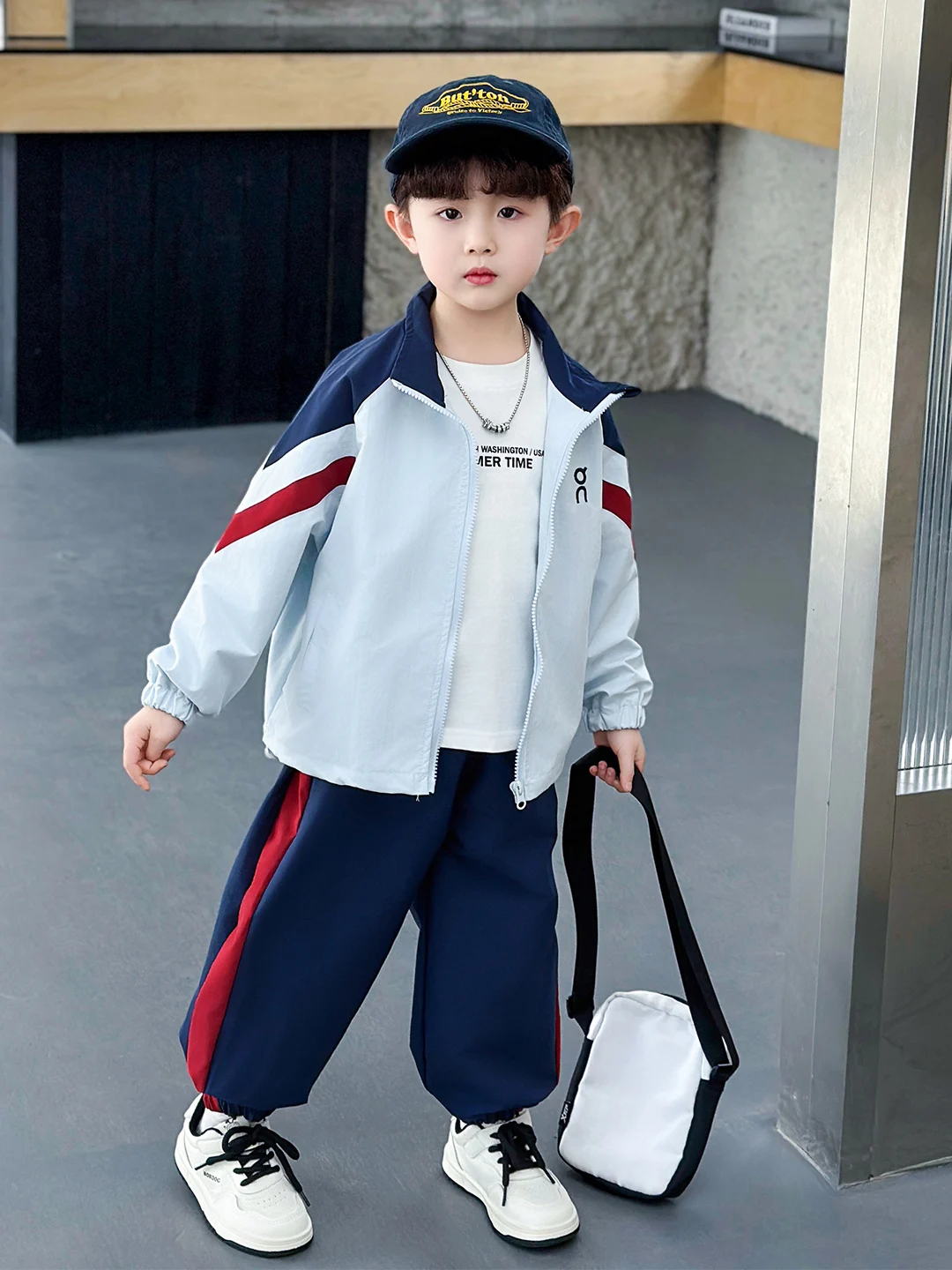 

Комплект спортивной одежды Color Blo для мальчиков, весенне-осенний повседневный костюм Haome из двух предметов, куртка и брюки, комплект для мальчиков-подростков