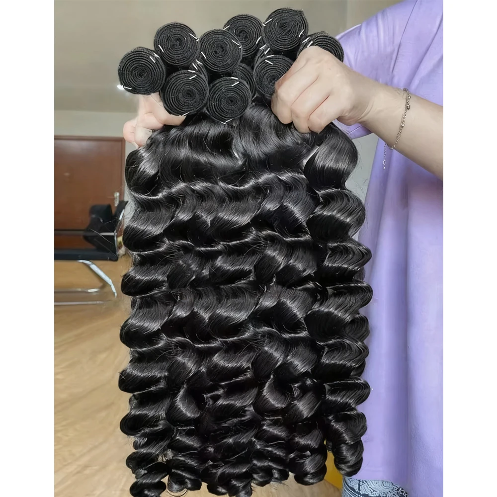 루즈 딥 웨이브 인모 번들 30 34인치 워터 웨이브 100% 브라질산 생처녀 머리카락 3 4 번들 인모 붙임머리