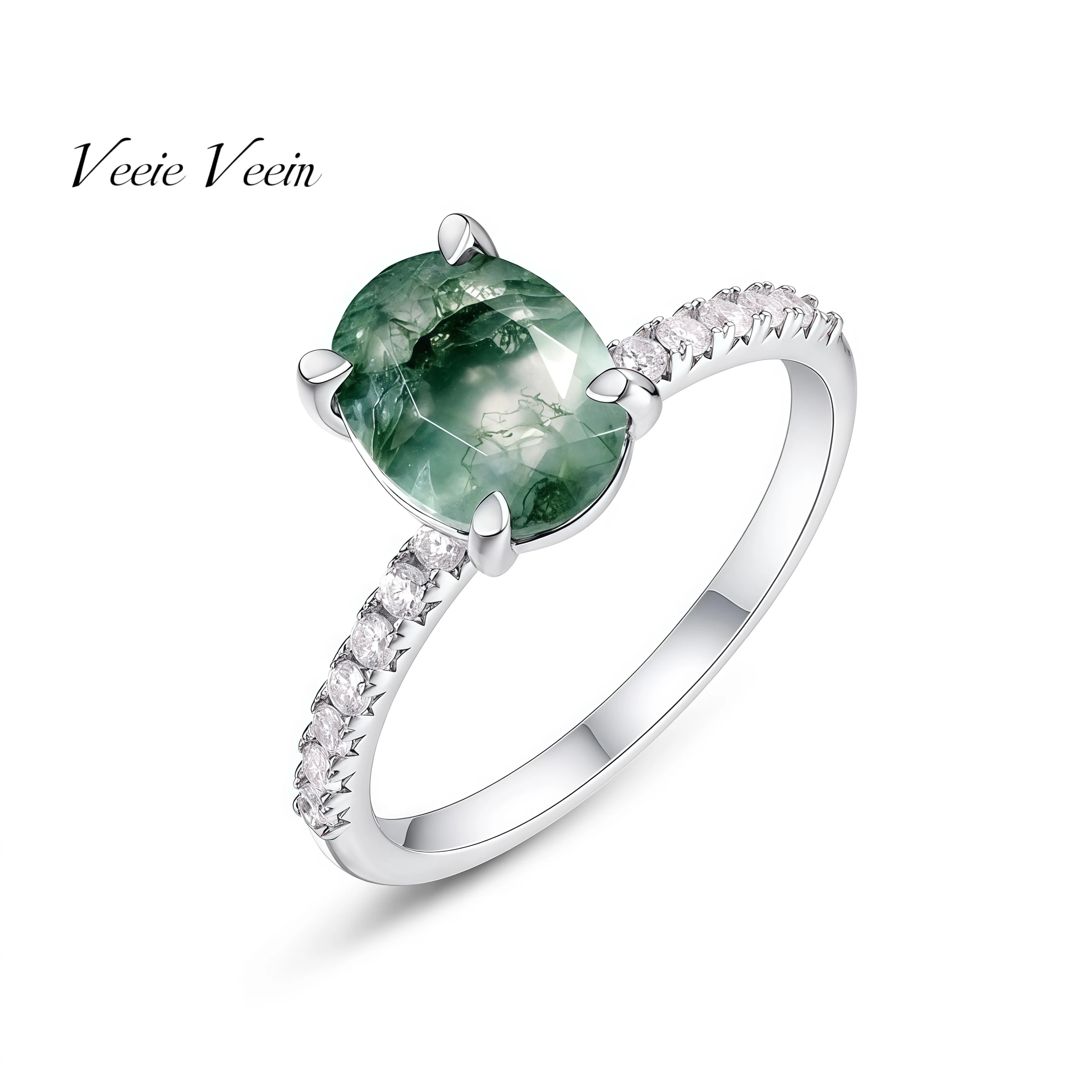 

Veeie Veein брендовые высококачественные новые продукты S стерлингового серебра 925 пробы кольца женские натуральные водные травы агат открытое кольцо ювелирные изделия