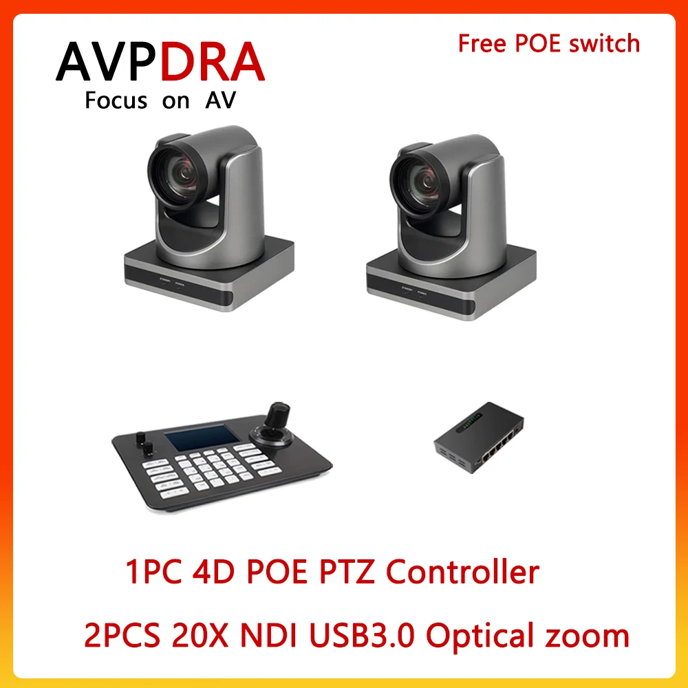 1-2PCS 12X 20X Optical Zoom NDI 60fps Camera Live Solution Kit 4D Joystick Network PTZ Controller For Church Business Meeting