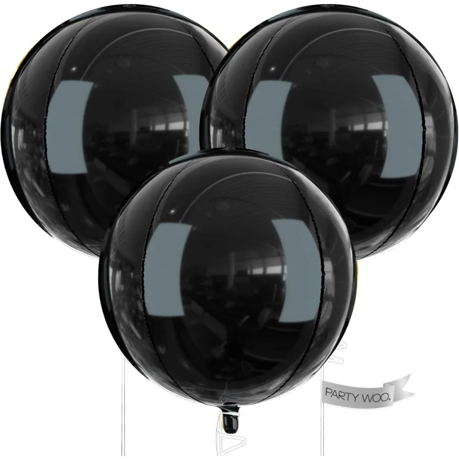 Schwarze Folienballons 3 Stück 50 Zoll große runde Folie Big Giant Orbz 4D Jumbo aufblasbare Spiegelkugel Mylar-Luftballons für Halloween G