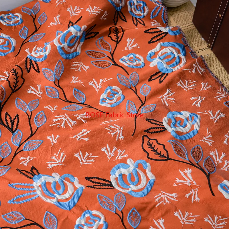 

1 Meter Embossed Contrasting Floral Jacquard Fabric Abstract Pattern Dress Luggage Bag Decorative Sewing Fabric