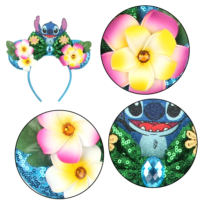 2024 Disneyland Dumbo Mickey Ears Headband Stitch Sequin Bow Hairband Girls Boys Festival Party Cosplay DIY Hair Accessories