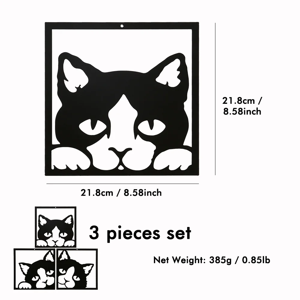 3 PCS Set Cute Cats Metal Sign Wall Art Decor Farmhouse Black Silhouette Plaque Dining Child's Room Decoration