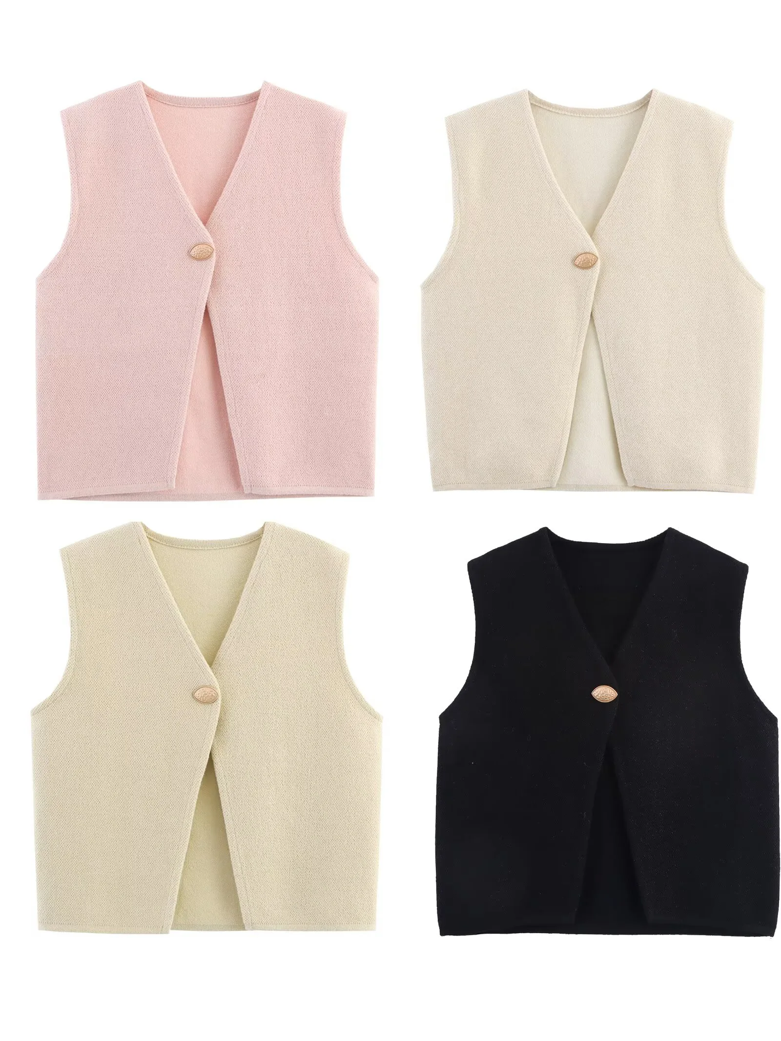

European and American style 2025 autumn new women's casual versatile V-neck sleeveless one button knitted vest jacket