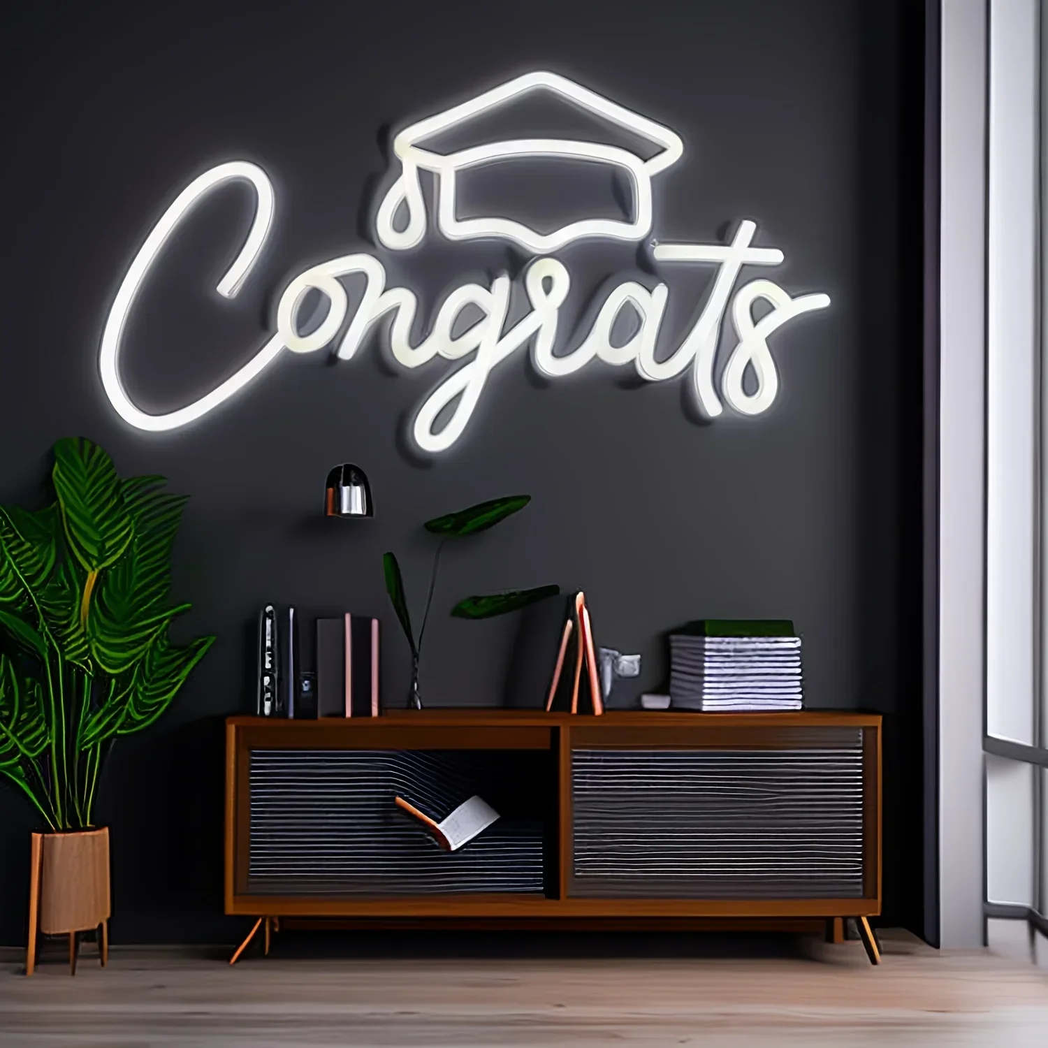 Graduation Cap Neon Sign,Congrats Grad Light Up Sign for Wall Decor,Graduation Celebration Led Sign for Class of Party Decor