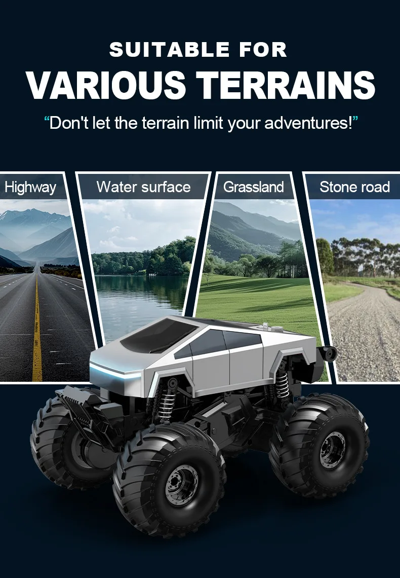 เด็กรีโมทคอนโทรลรถ Cybertruck RC รถของเล่นเด็กรถบรรทุกสะเทินน้ําสะเทินบก 4WD All Terrain Off-Road Pickup 1:16 ขนาด 2.4 GHZ