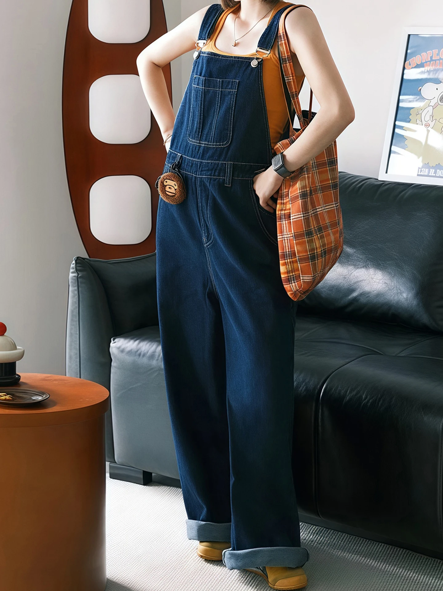 

Deep Blue Denim Overalls Women's Summer Anti-Aging Strap Pants plus Size Wide Leg Jeans High Waist Straight Cut Casual Jeans