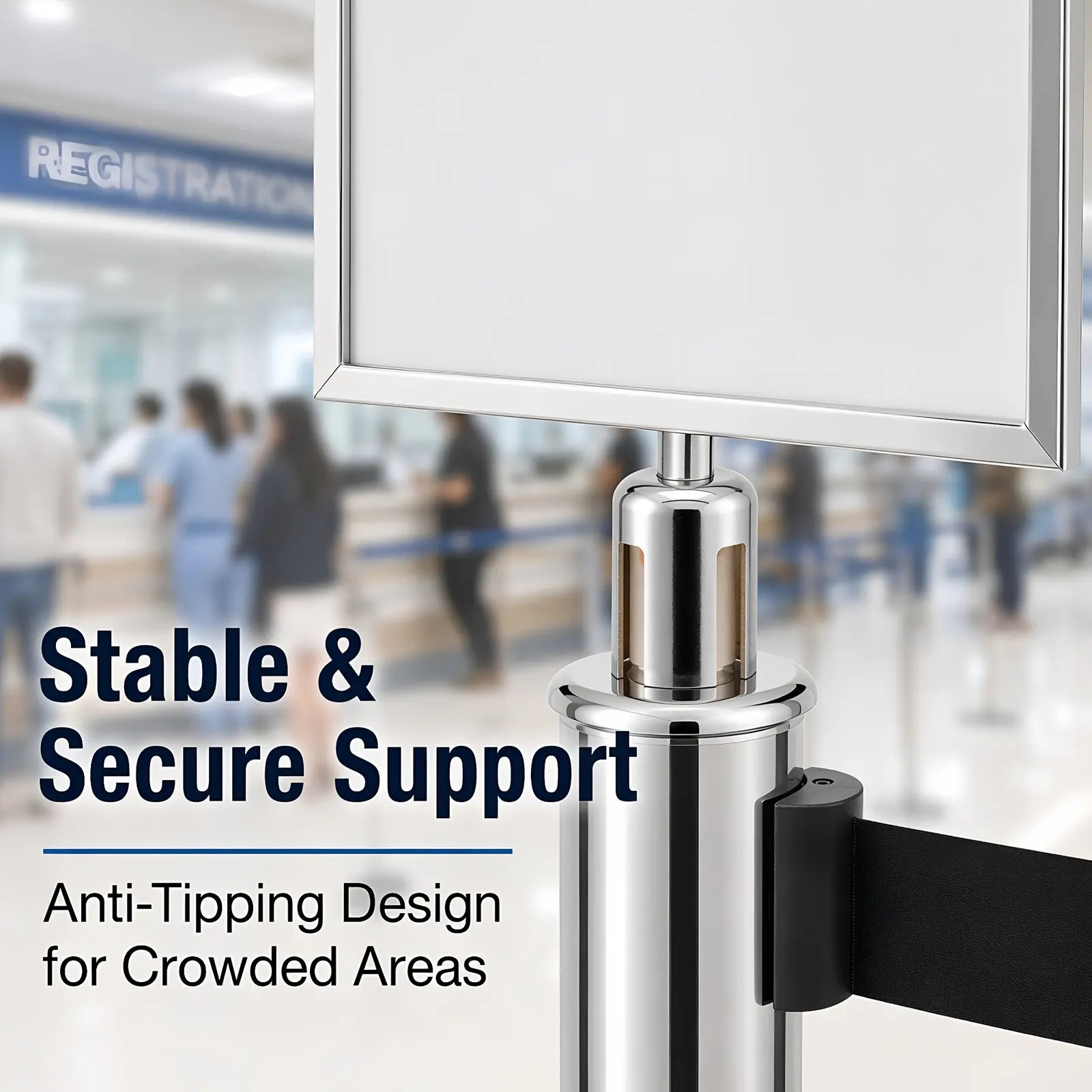 Heavy Duty Stanchion Sign Holder Base Queue Line Post Sign Cup for Frame Crowd Barrier Signage Mounting Adapter for Exhibitions