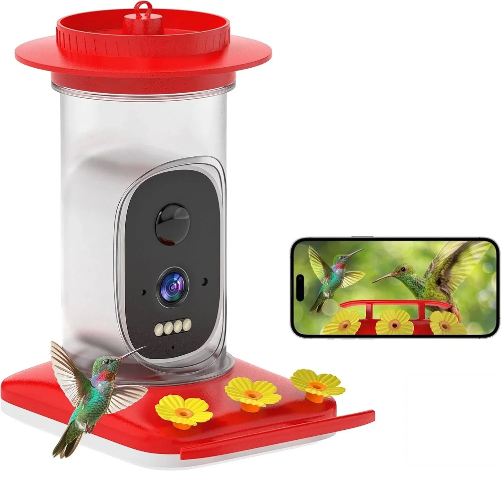 

Hanging Water Humming Bird Feeder for Birds Feeding 5mp Wifi Rechargeable Battery Camera Ai