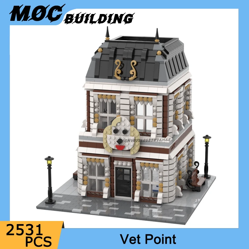 

MOC Building Blocks City Street View Architecture Vet Point Model Animals Medical Stop Creative Assembly Bricks Toys Xmas Gifts