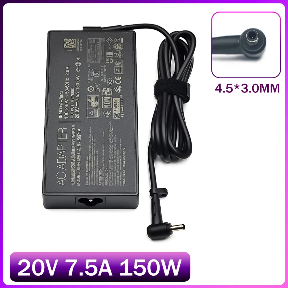 

20V 7.5A 150W 4.5x3.0mm AC Adapter Laptop Charger For Asus X571L X571LI X571LH X571G X571GD X571GT K571L K571LI K571LH K571G