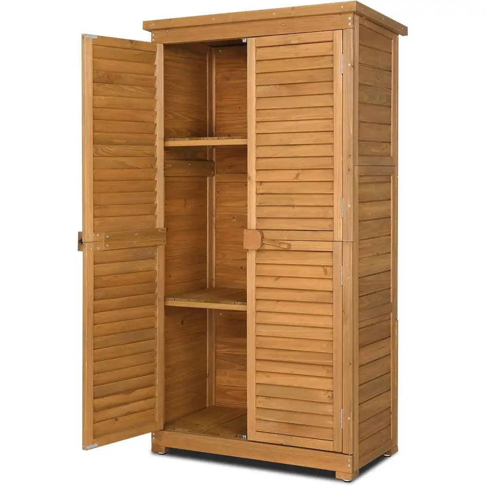 

Wooden Outdoor Storage Cabinet, 63in Garden Tools Shed with Lockable Doors, Adjustable Shelves, Waterproof Roof for Yard, Garage