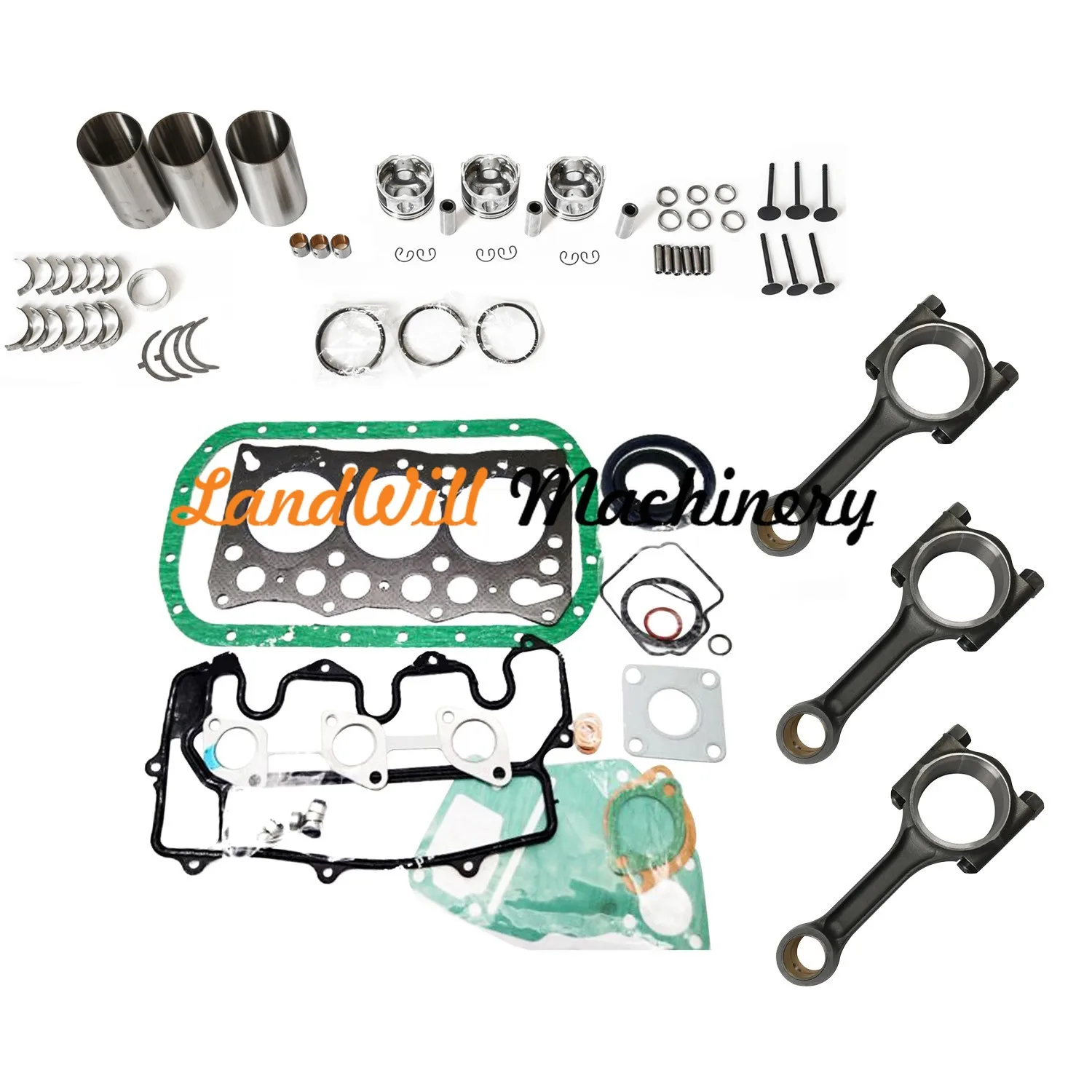 Overhaul Rebuild Kit + 3pcs Connecting Rod Fits For Isuzu 3LD2 Engine