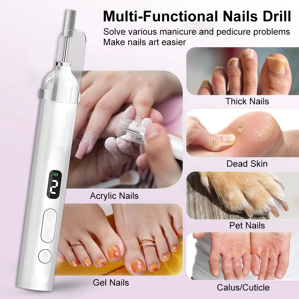 Electric Nail Polish Drill Machine Portable Nail Sander File Rechargeable Exfoliation and Polishing for Manicure Salon Tool