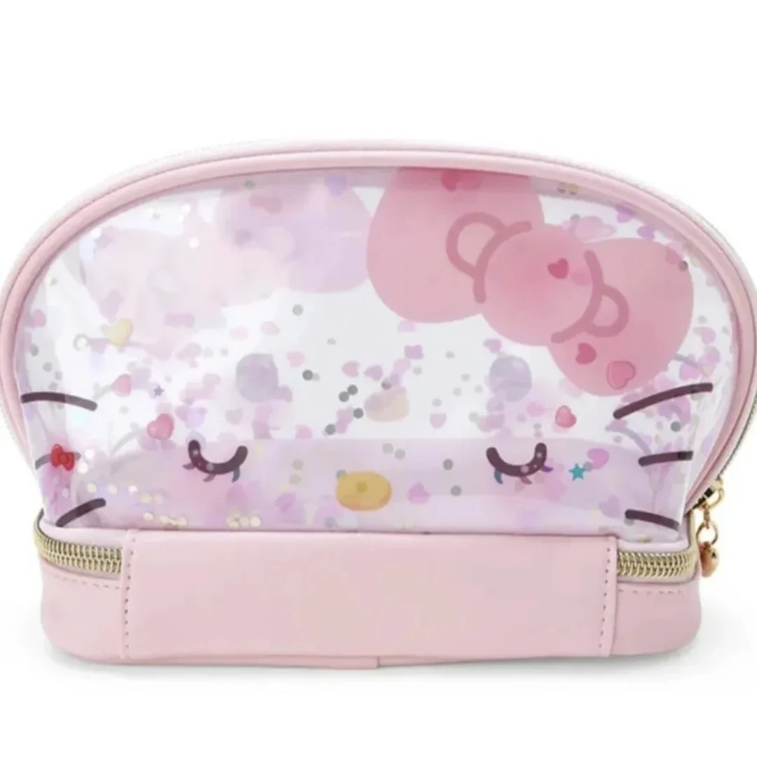 Sanrio Hello Kitty Pvc Makeup Bag Printed Double Layer Sequin Storage Beauty Tools Cute Transparent for Travel Cosmetic Bag Gift