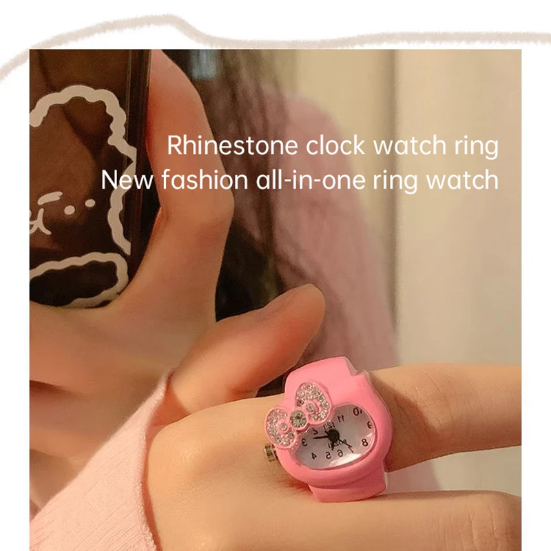 Cute Bow Rhinestone Clock Watch Ring Female Niche Design Sense Millennium Spice Girl Y2K New Fashion All-match Ring Watch