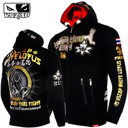 VSZAP MUAY THAI mężczyźni bluzy z kapturem Streetwear Hip Hop bluza z kapturem lotosu Fitness sanitarnych nosić MMA kurtka mężczyzna bluza z kapturem długi płaszcz