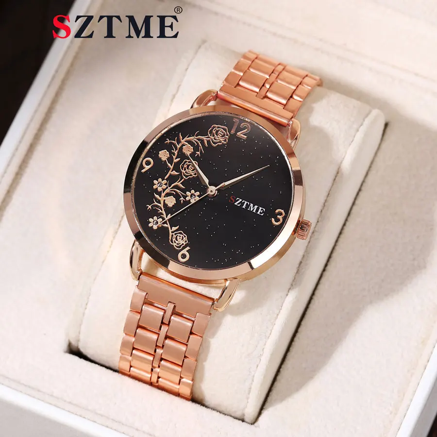 

Fashion Classic Women's Steel Belt Watch Rose Gold Flower shaped Digital Trend Party Women's Quartz Steel Belt Watch