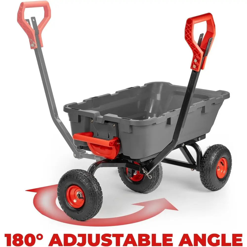 Carro de jardín convertible 2 en 1 de alta resistencia con volquete, carro utilitario de 800 libras o carro de patio, con ruedas neumáticas de 10 pulgadas