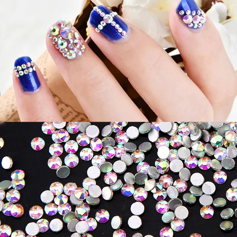1440Pcs Crystal Ab Rhinestones Silver Base Multicolored Flat Back Stones for Nail Art Decoration Jewelry Design Cell Phone