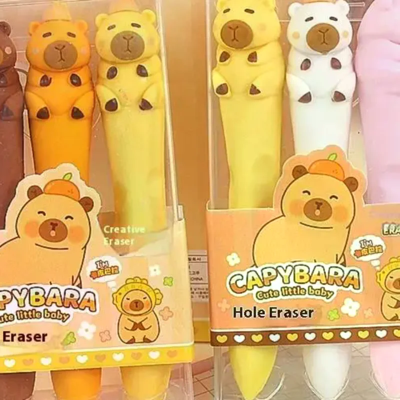 1 Set de Gomas de Borrar Duraderas de Goma con Diseño de Capibara de Dibujos Animados, para Estudiantes, Borrado Limpio sin Rastro, Suministros de Papelería