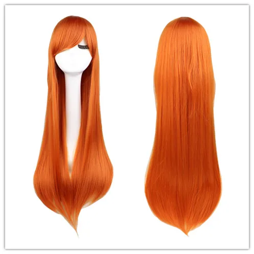 Perruques de Cosplay naturelles longues et lisses de 80cm avec frange, perruque colorée de fête pour Costume d'halloween pour filles, blanc pur, rose, rouge, Orange