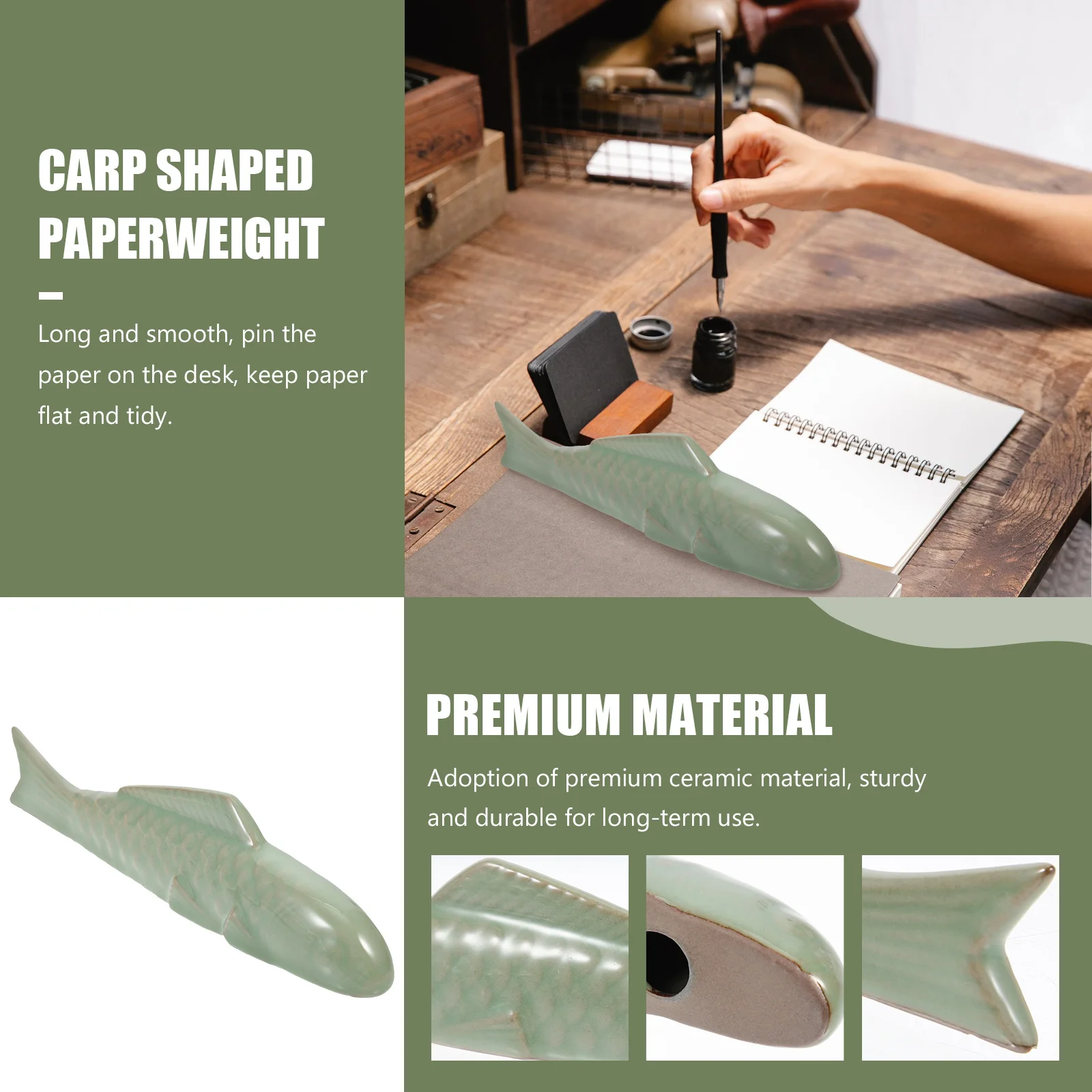 

Ceramic Paperweight Blue Porcelain Carp Chinese Calligraphy Paper Weight Brush Rest Desktop Holder for Painting Art