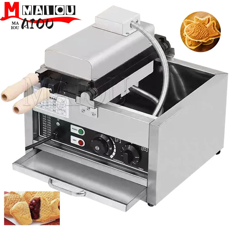آلة وافل الأسماك آلة Taiyaki الأسماك الهراء بيكر 3 قطعة Taiyaki الأسماك على شكل الهراء عموم صانع آلة غير عصا