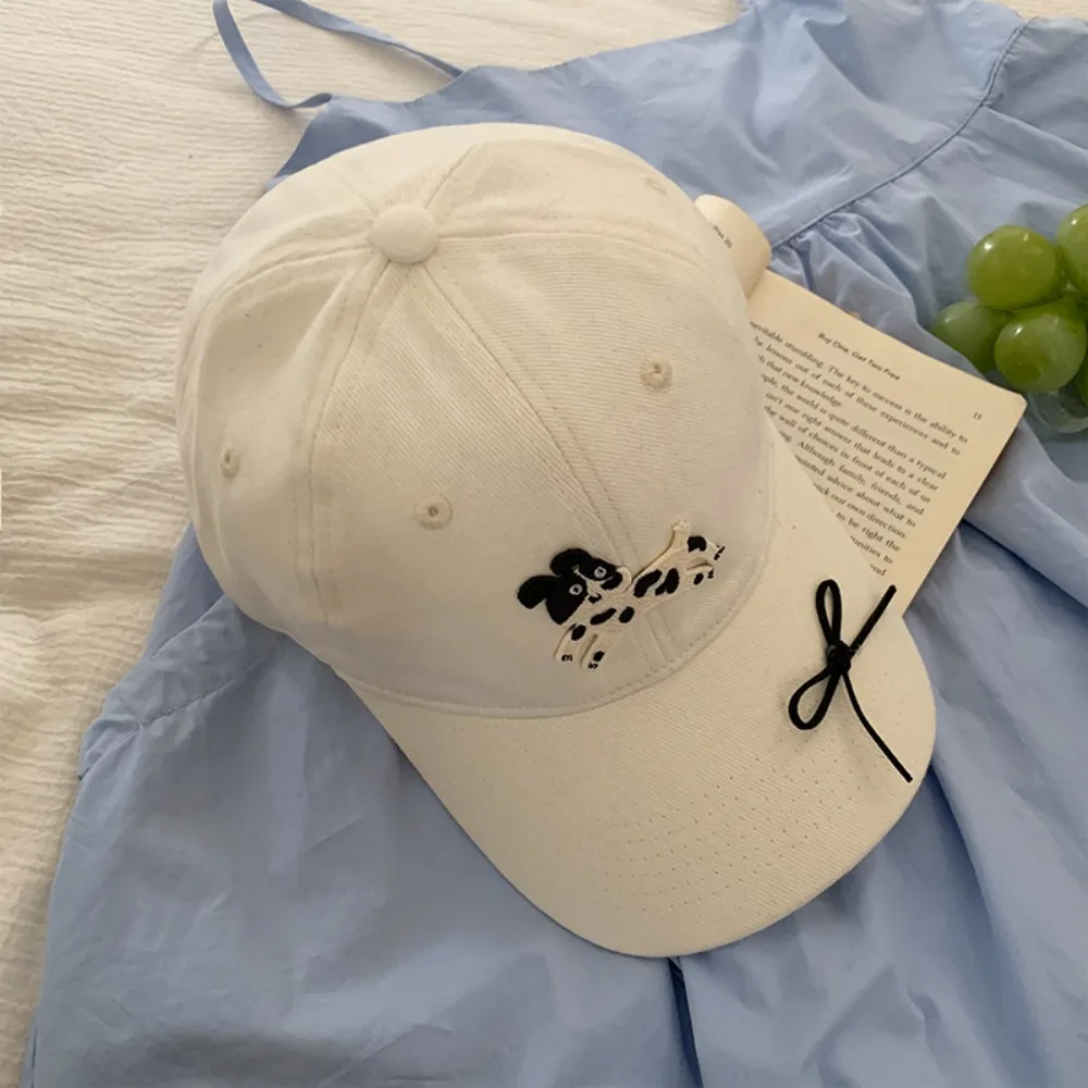 

Sweet Spotted Puppy Embroidery Baseball Cap Bow Sunscreen Sun Hat Cotton Snapback Peaked Cap Sports