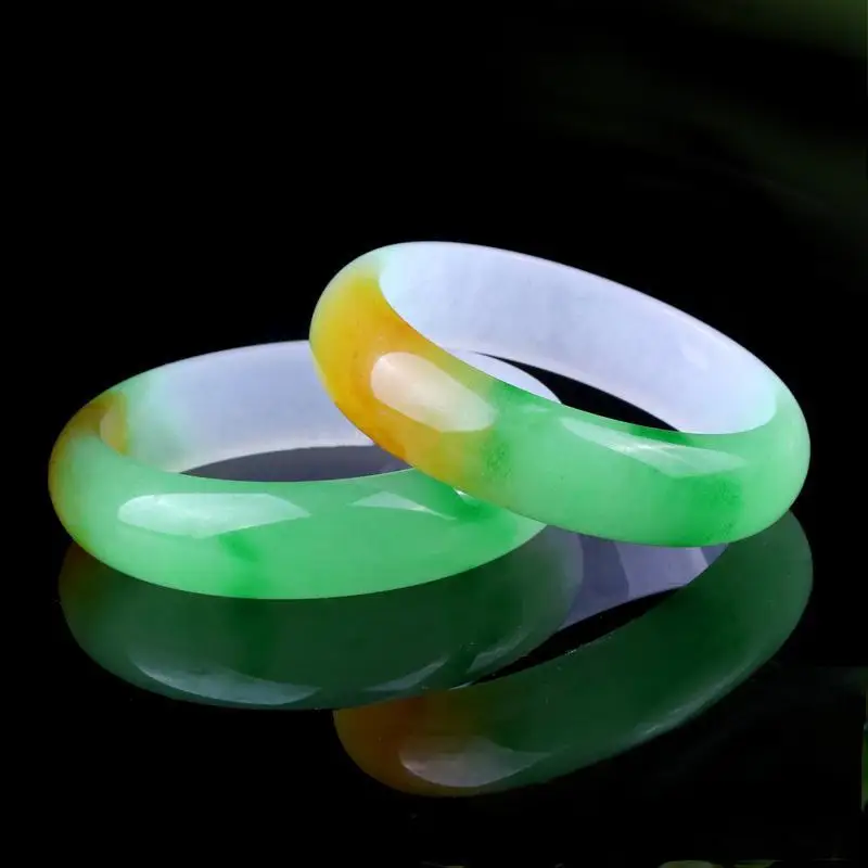 

Natural Green Jade Bangle Women Healing Gemstone Fine Jewelry Genuine Myanmar Jadeite Grade A Burma Tricolor Jade Bangles