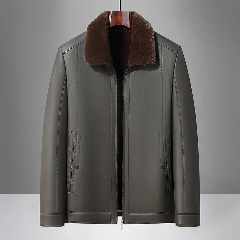 

Зима-Осень Мужская куртка из искусственной кожи Черная кофейная толстая плюшевая подкладка Базовые пальто Деловая повседневная верхняя одежда из искусственной ткани Essential