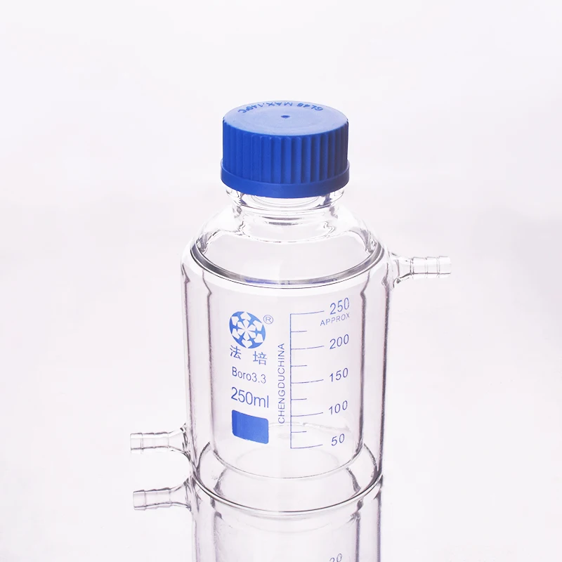 double-deck-cylindrical-single-necked-flat-bottom-flask-250ml-gl45-mezzanine-jacketed-reactor-reagent-bottle-original-product